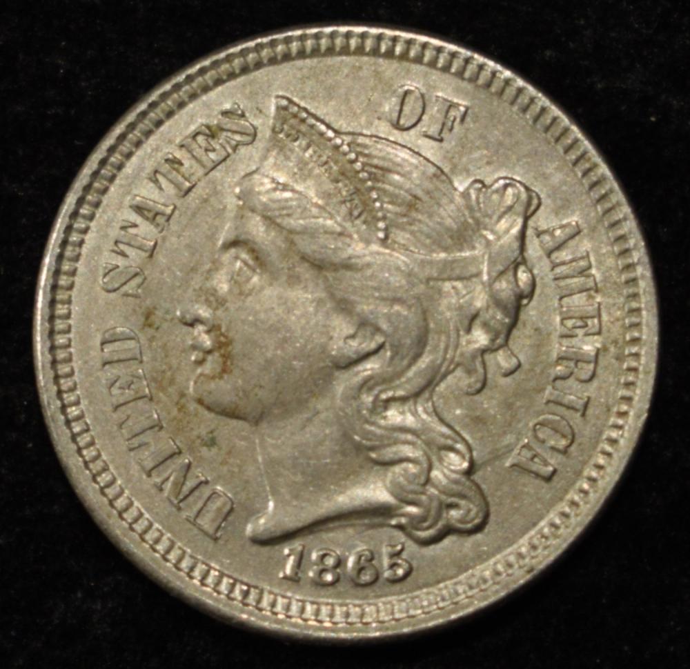 1865 3 CENT NICKEL CH AU