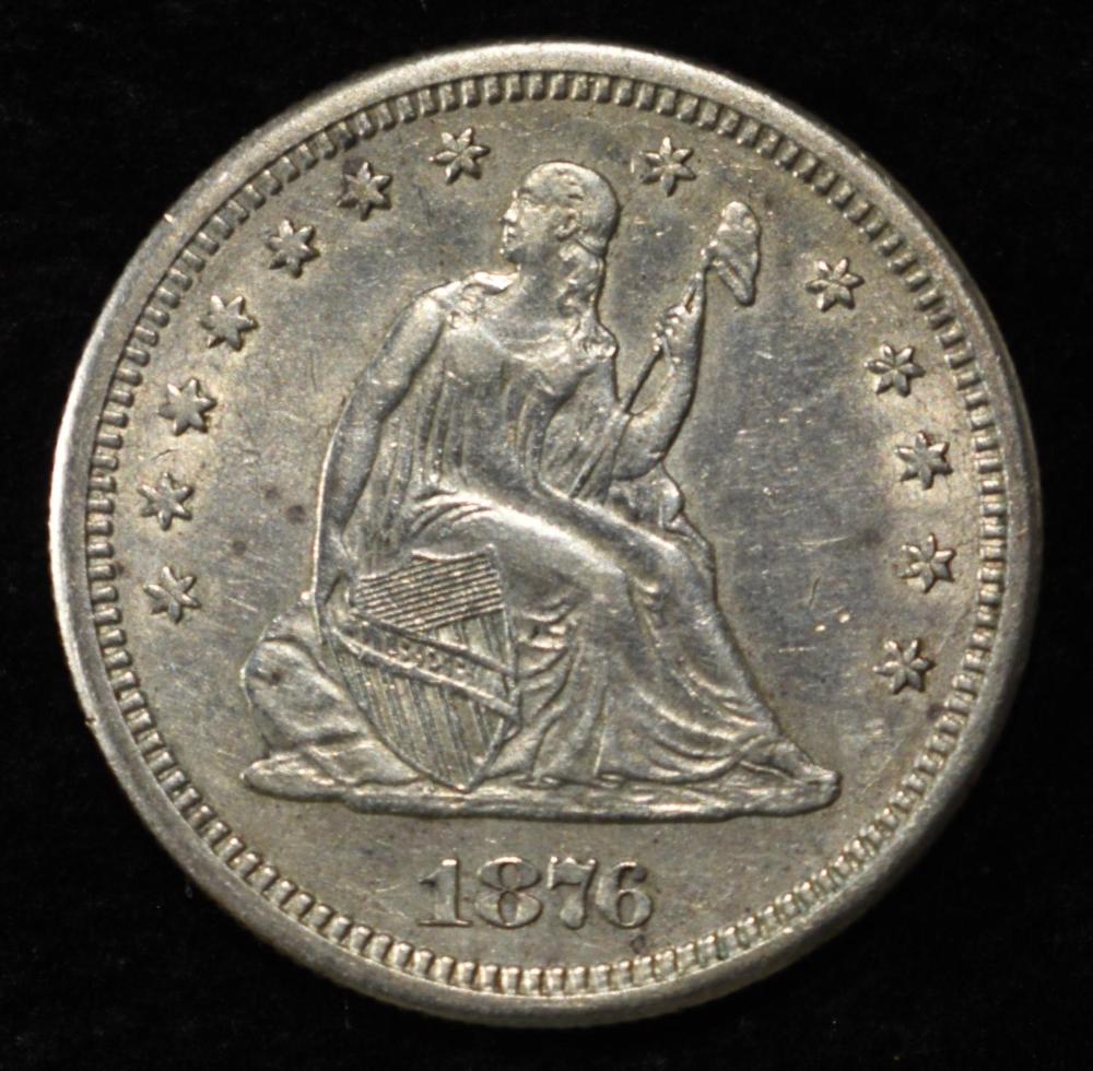 1876-S LIBERTY SEATED QUARTER CH AU