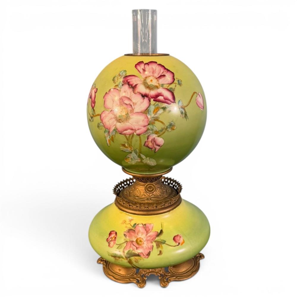 Victorian Painted Floral Gone with the Wind Parlor Lamp