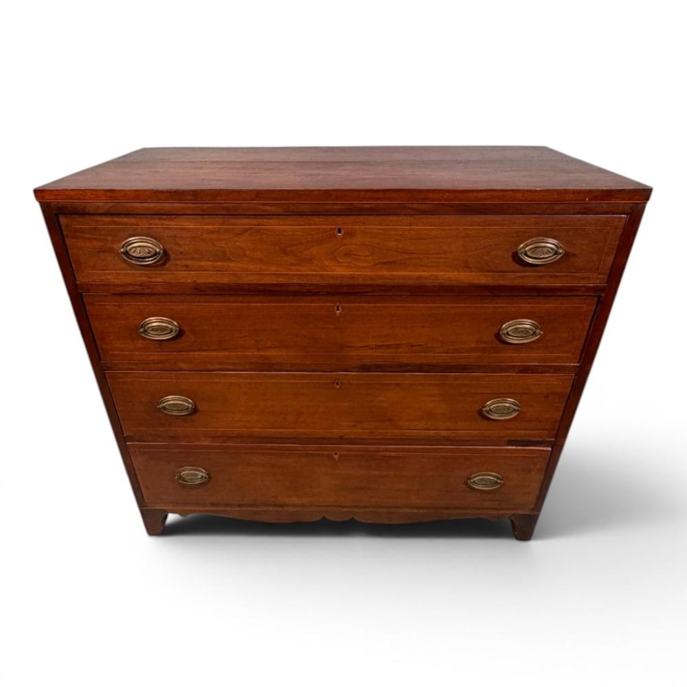 American Hepplewhite Cherry Inlaid Chest of Drawers, Early 19th Century