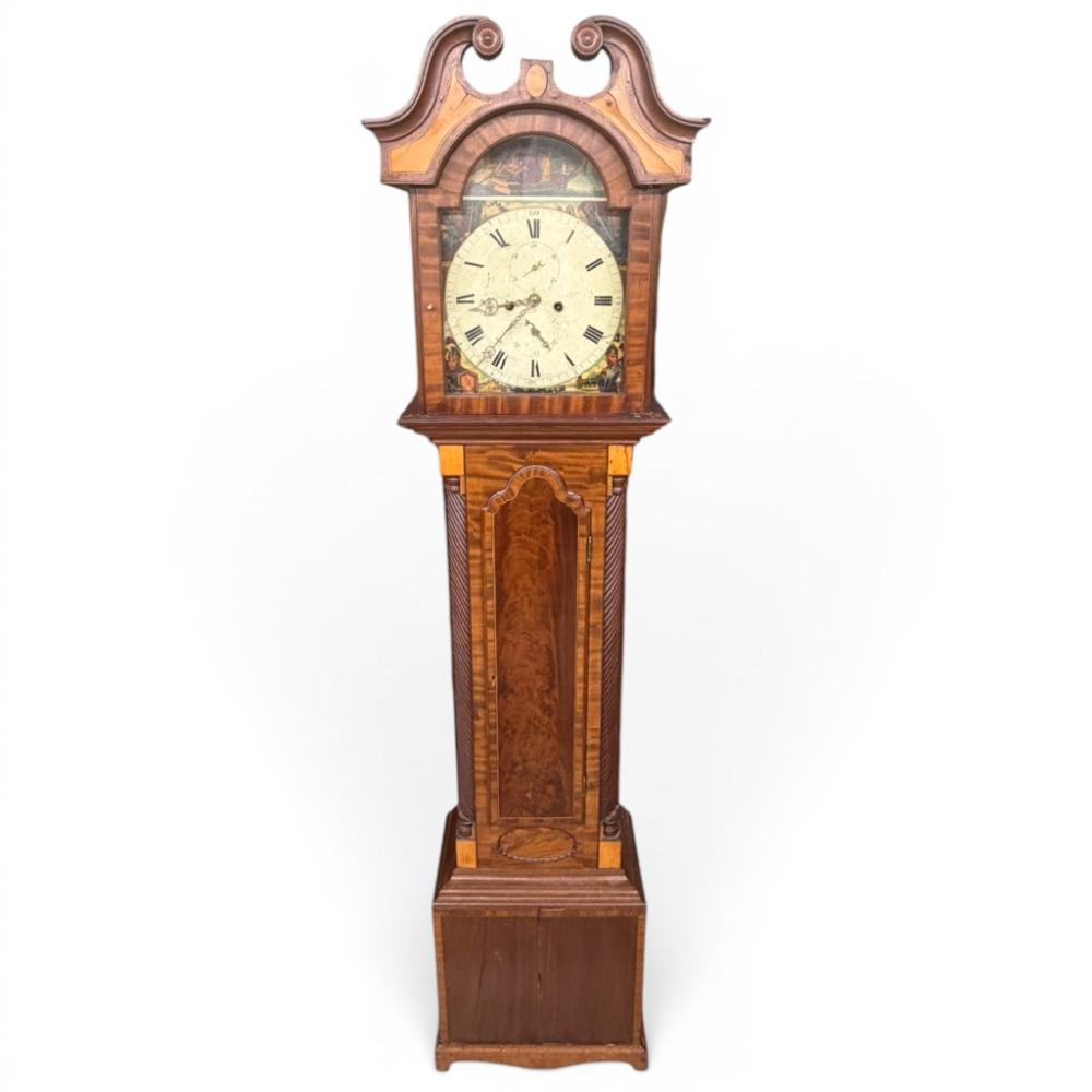 Cherry and Maple Inlaid Tall Case Clock, 19th Century