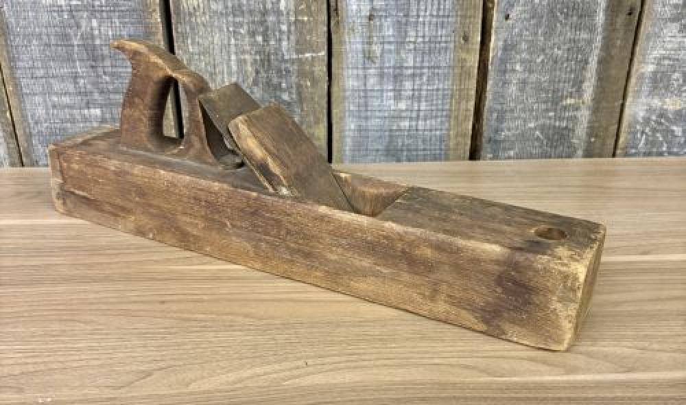Antique 19th Century Wooden Jointer Plane with Steel Iron and Wedge 3"X21"X8"