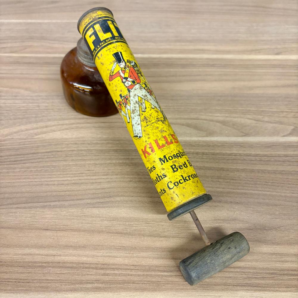 Vintage FLIT Hand-Pump Insecticide Sprayer with Amber Glass Reservoir