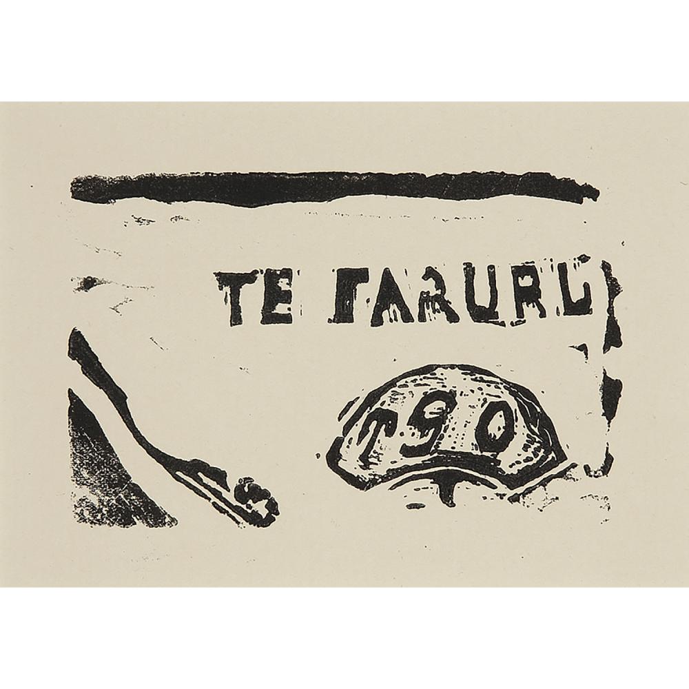 ƒ PAUL GAUGUIN (1848-1903), D'APRÈS TE FARURU, circa, fragment de l'angle supérieur droit du bois original Bois gravé sur papier D'u...