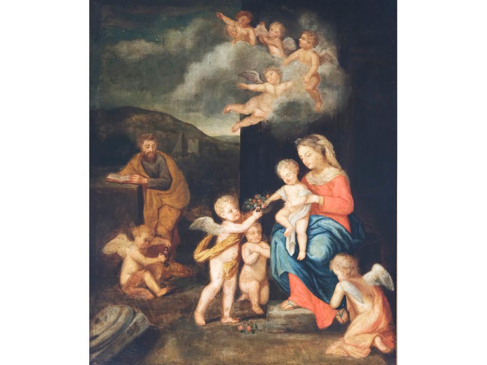 The Holy Family with angels... image