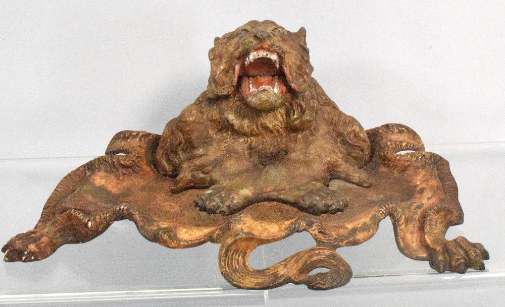 CAST IRON ROARING LION INKWELL image