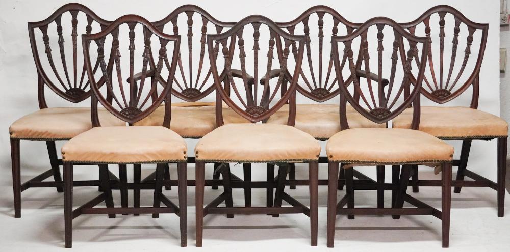 Excellent Set American Federal Carved Shield Back Dining Chairs