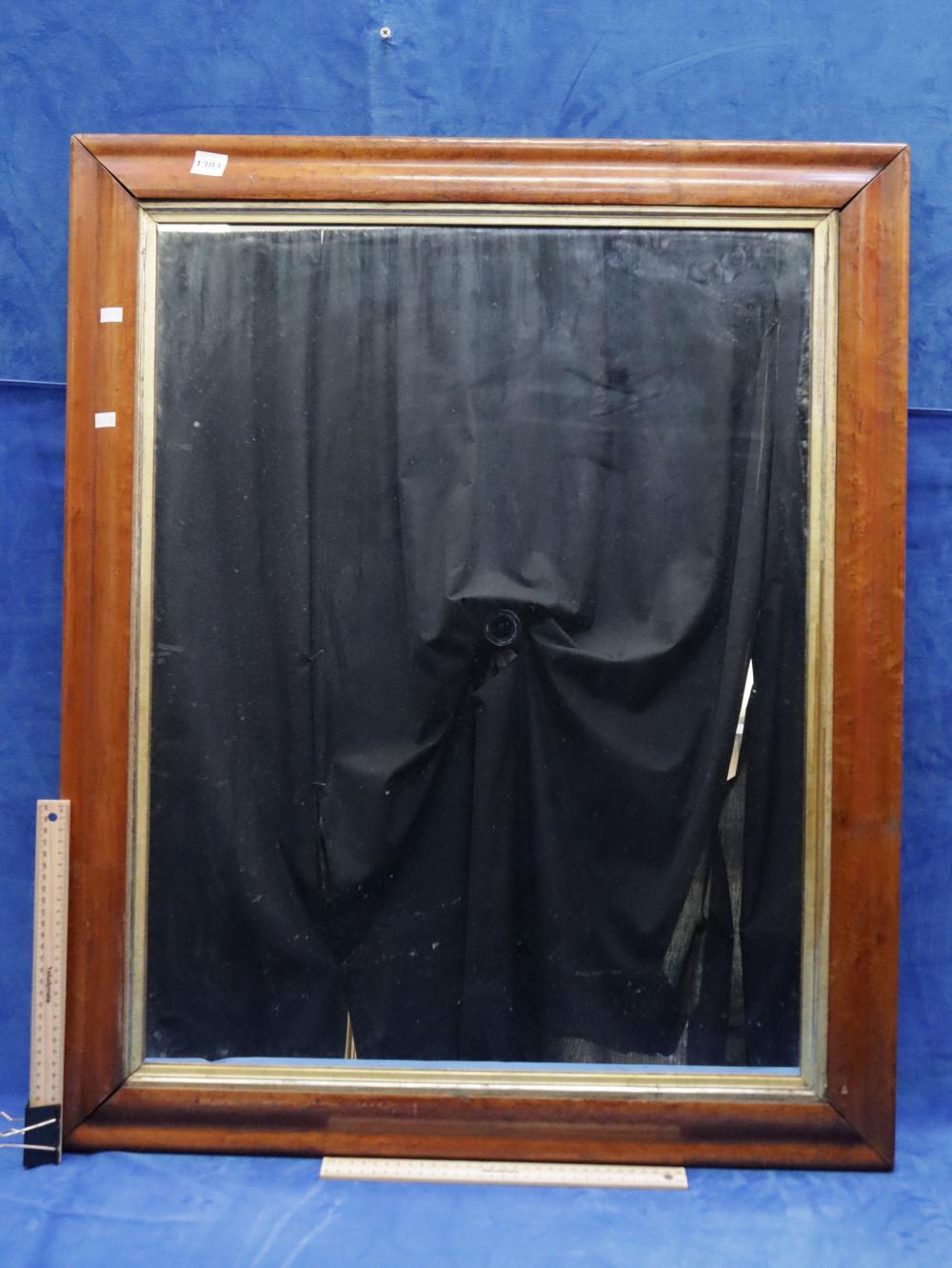 ANTIQUE WALNUT FRAMED WALL MIRROR, SET UP FOR HORIZONTAL OR VERTICAL HANGING, APPROX. 88CM X 72CM