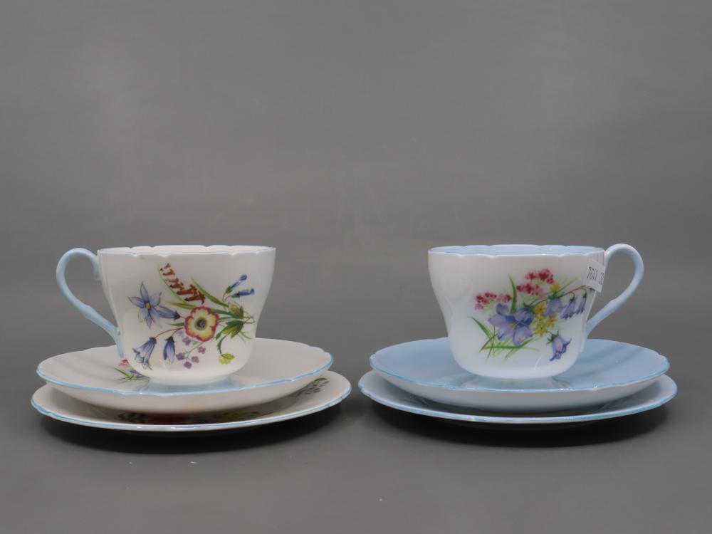 TWO SHELLEY WILDFLOWER TRIOS, ONE IN A BLUE COLOURWAY
