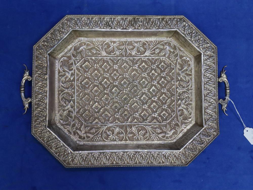 UNMARKED SILVER TONE PERSIAN TRAY, WEIGHT 880G