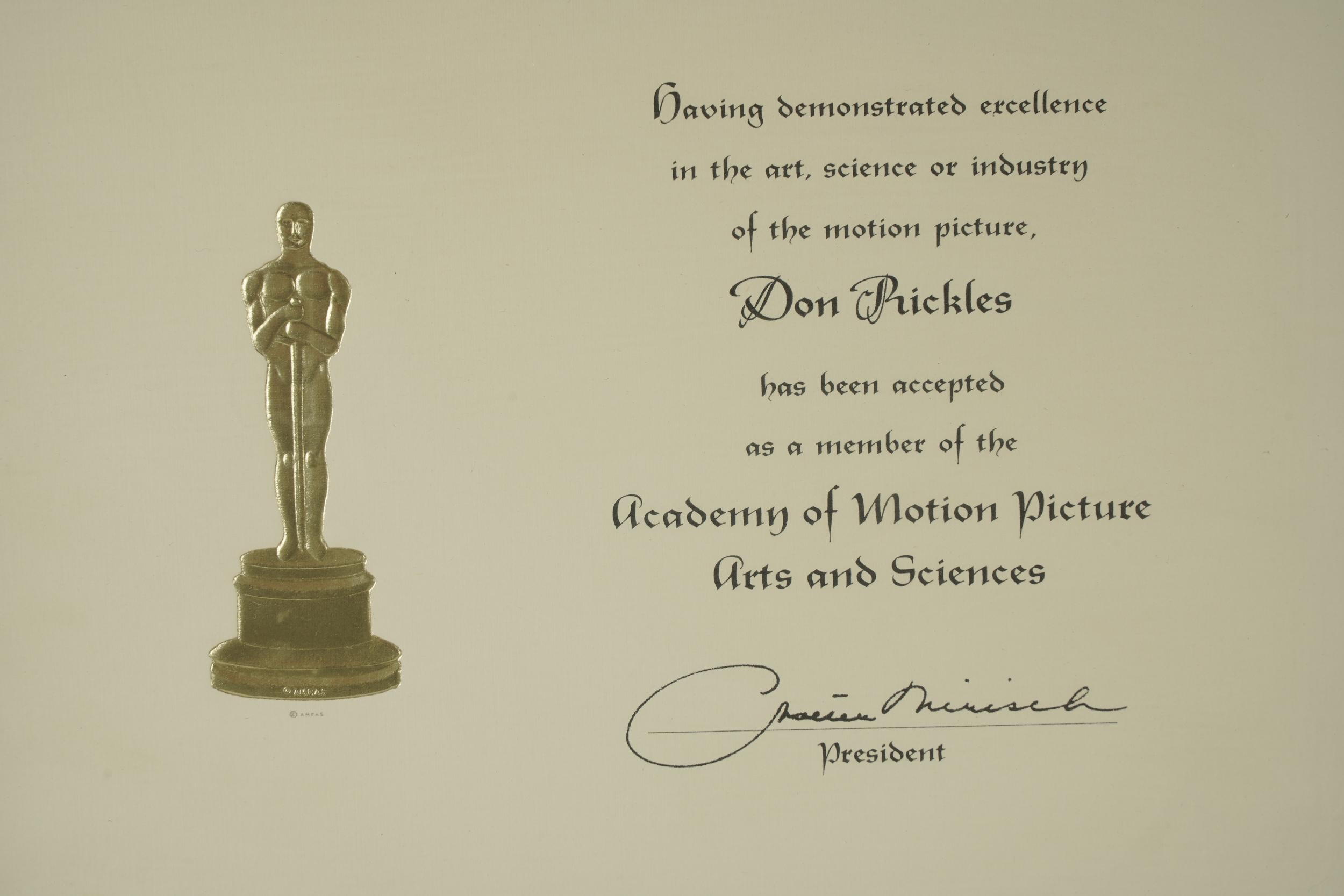 Sold Price: DON RICKLES AMPAS ACADEMY MEMBERSHIP CERTIFICATE - January 5,  0122 10:00 AM PST