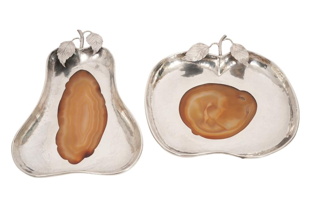 825 Silver and Agate Apple & Pear Trays