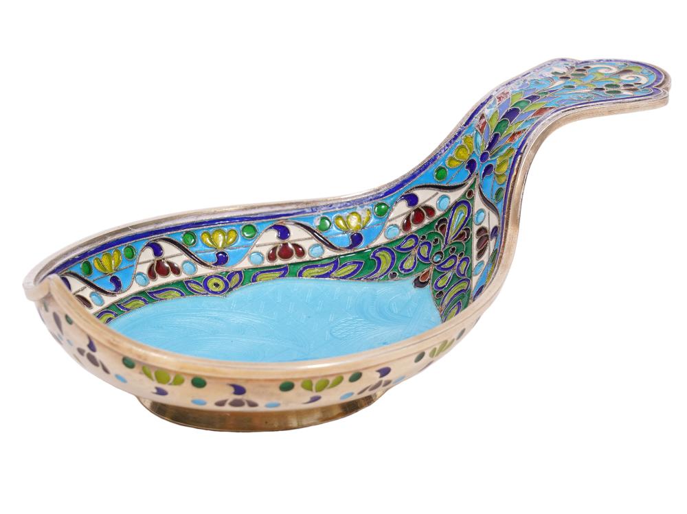 Russian Imperial Silver Gilt Plique a Jour Kovsh