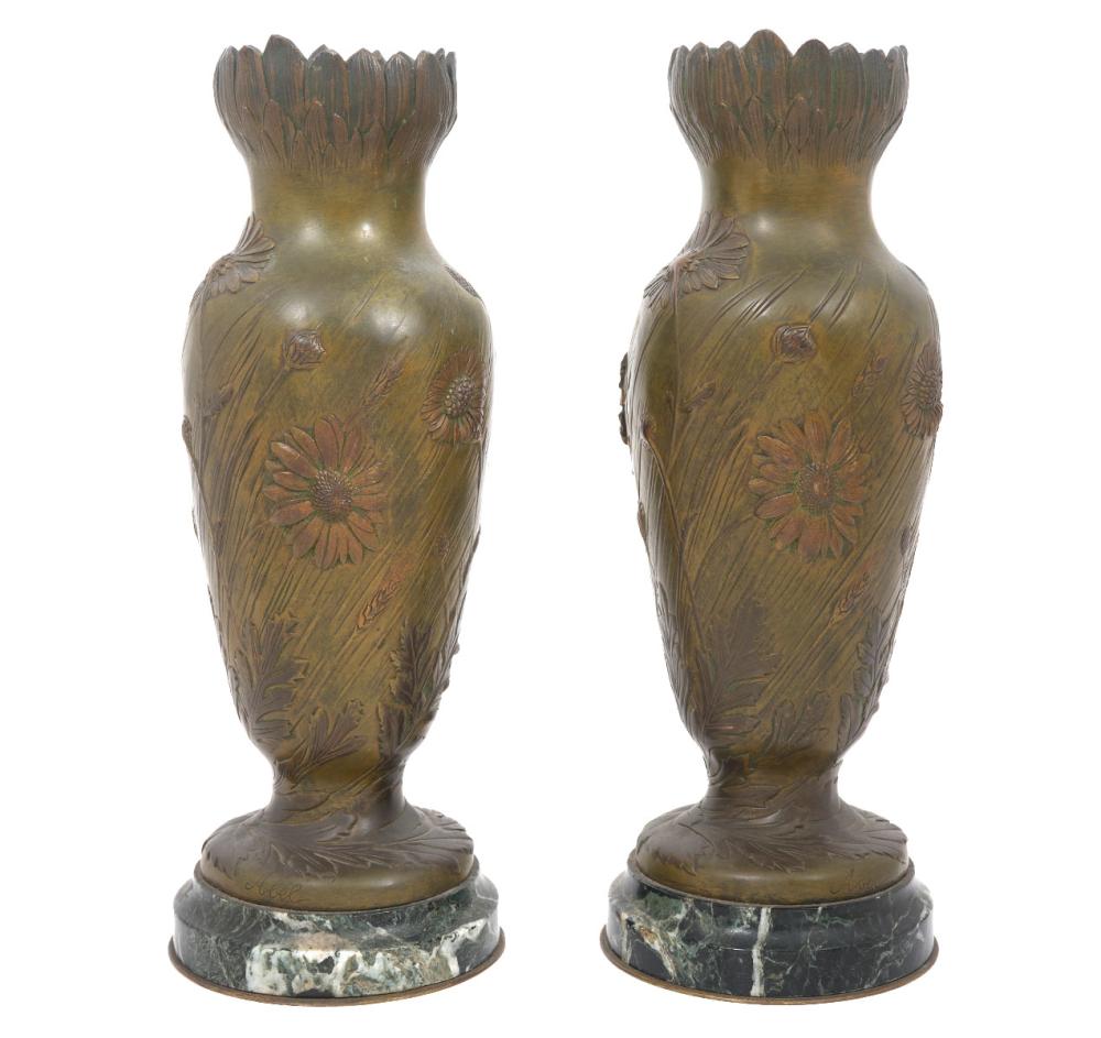 Pr. French Art Nouveau Signed Bronze Urns