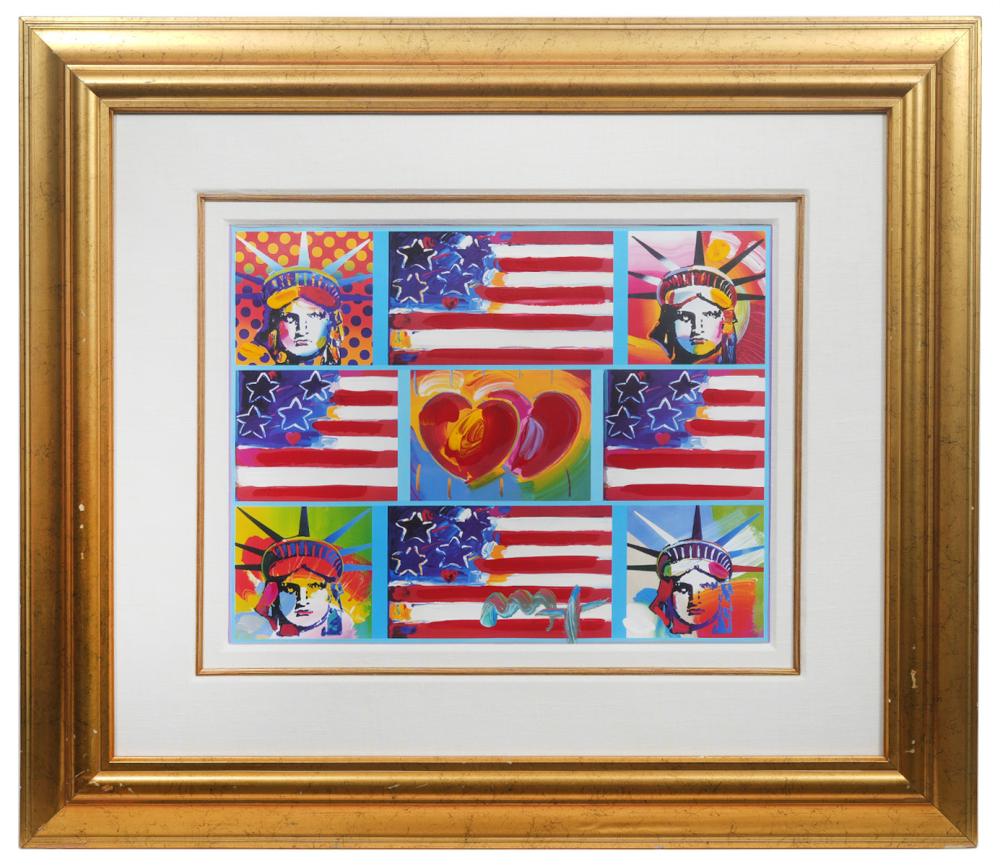 Peter Max '4 Liberties' Mixed Media Painting