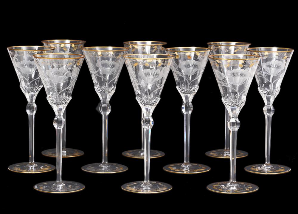 10 Moser 'Paula' Hand Cut Crystal Water Goblets