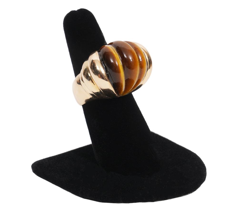 Tiger Eye & 14K YG Bombe Dome Ring
