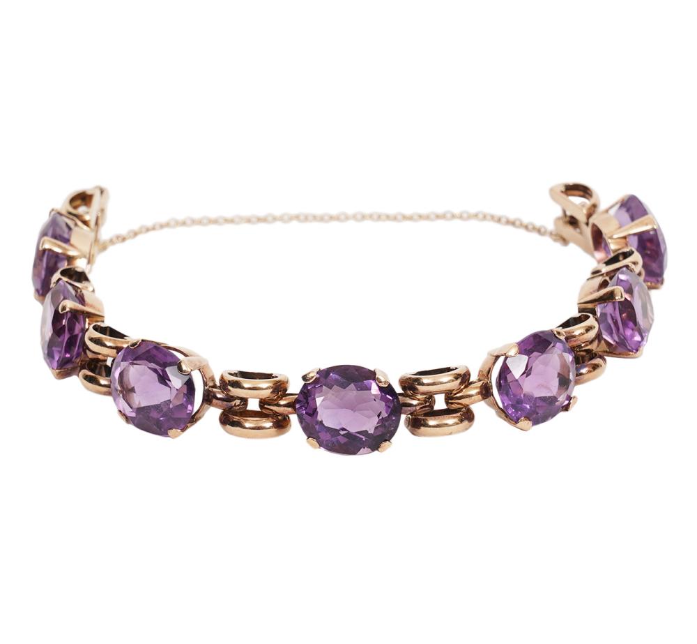 Amethyst & 14K Yellow Gold Link Bracelet