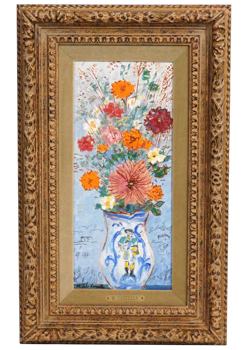 Michele Cascella 'Boquet with Ceramic Vase' O/B