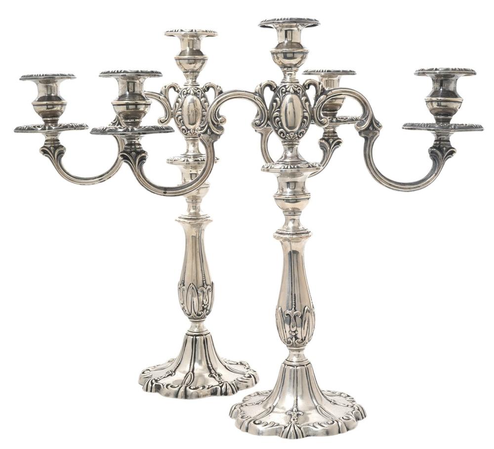Pair of 3 Light Rochambeau Sterling Candelabras