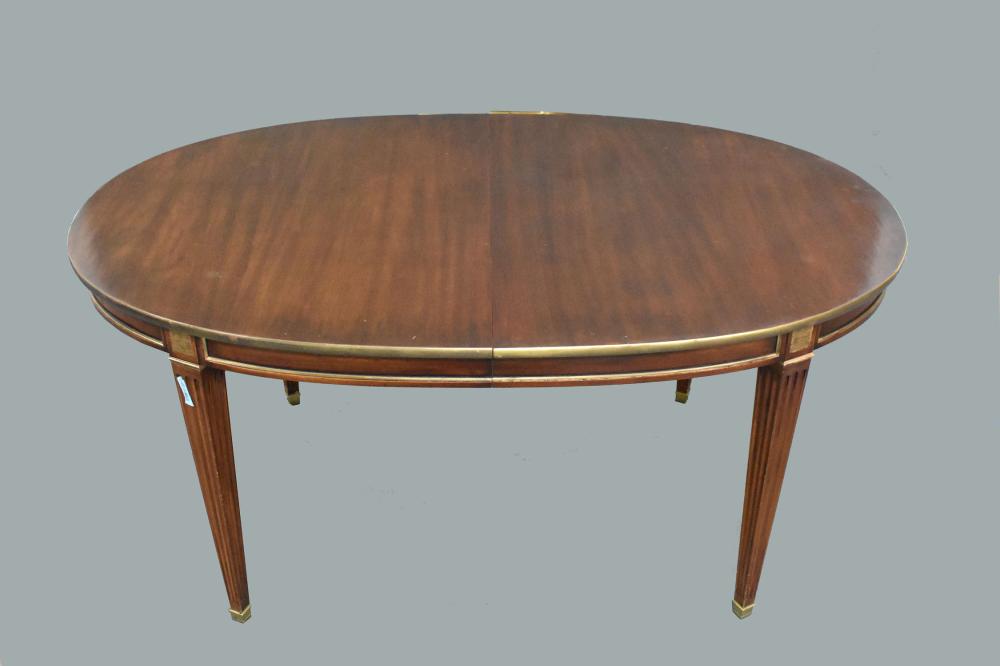 LOUIS XVI STYLE BRASS MOUNTED MAHOGANY EXTENSION DINING TABLE