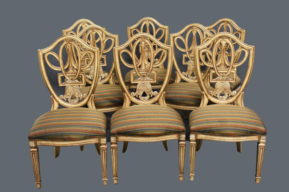 EIGHT ITALIAN NEO-CLASSICAL PAINTED SHEILD-BACK SIDE CHAIRS