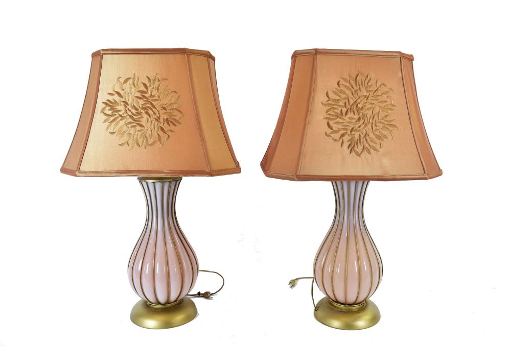 PAIR OF MID-CENTURY PINK GLASS LAMPS