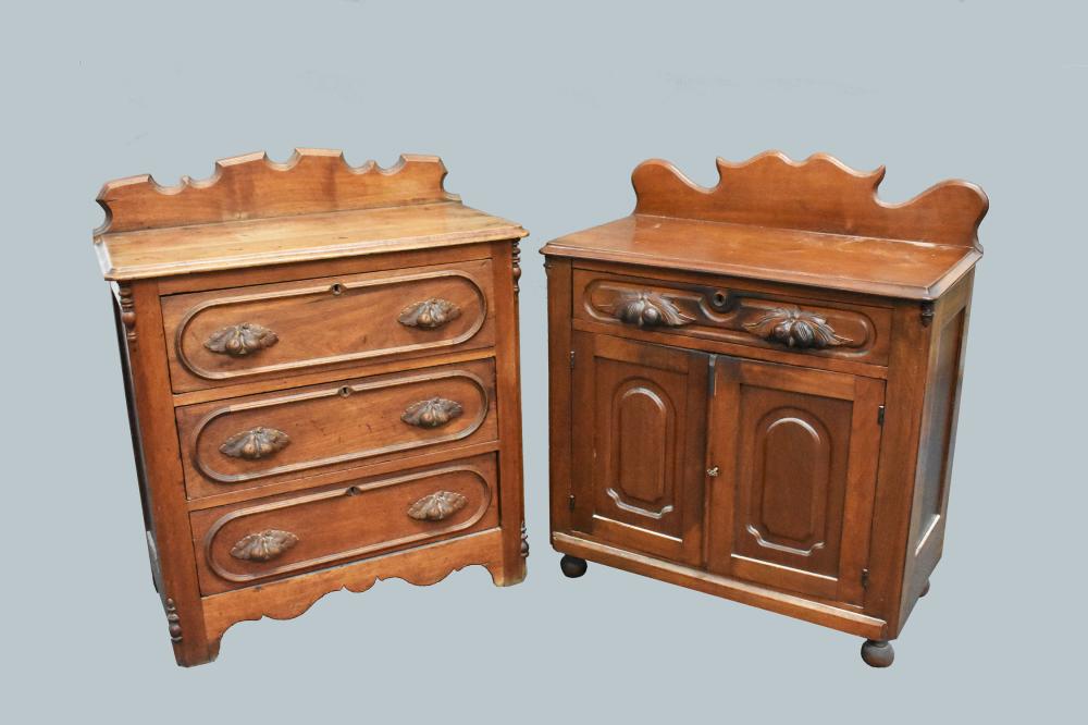 TWO AMERICAN ROCOCO WALNUT SMALL CHESTS OF DRAWERS