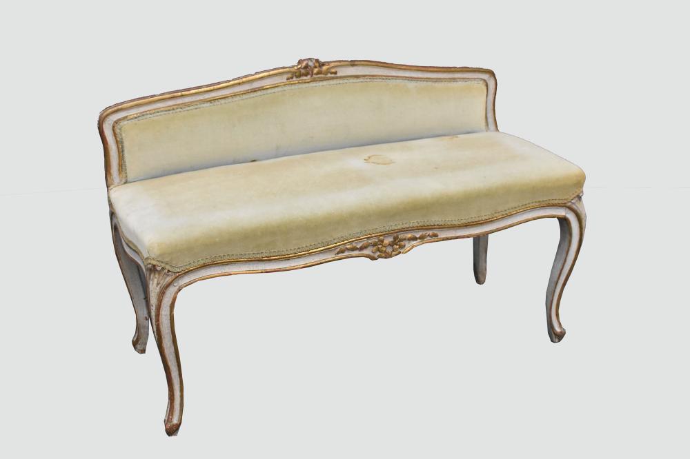 LOUIS XV STYLE PAINTED AND GILT WINDOW BENCH
