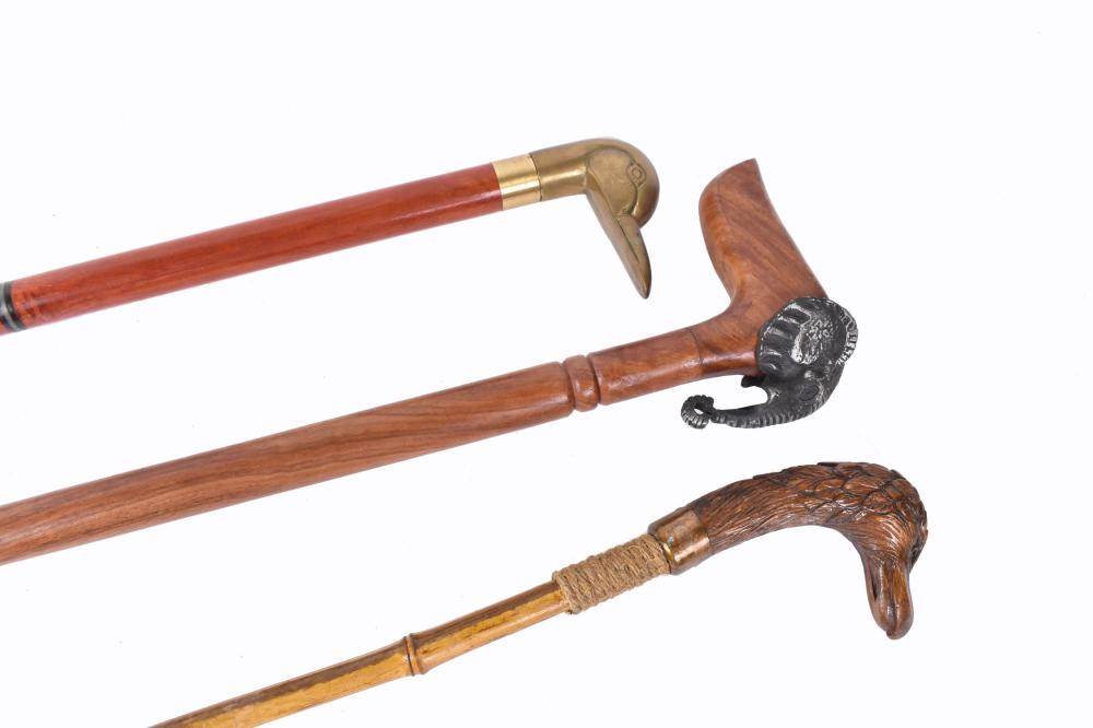 THREE ANIMAL HEAD WALKING STICKS