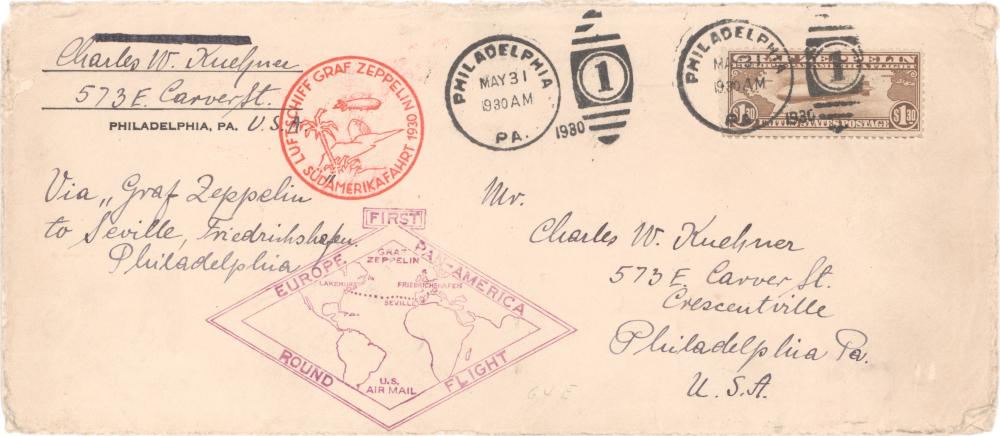 (GRAF ZEPPELIN) FIRST FLIGHT FLOWN COVER, 1930