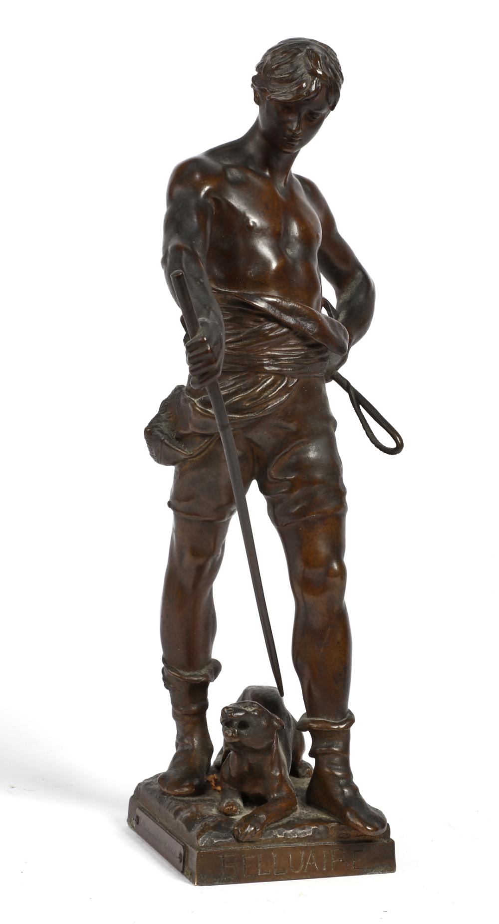 A French patinated bronze figure of a warrior: Belluaire, after the model by Eugene Marioton (1854-1933), late 19th/early 20th century, Siot-Deauville foundry
