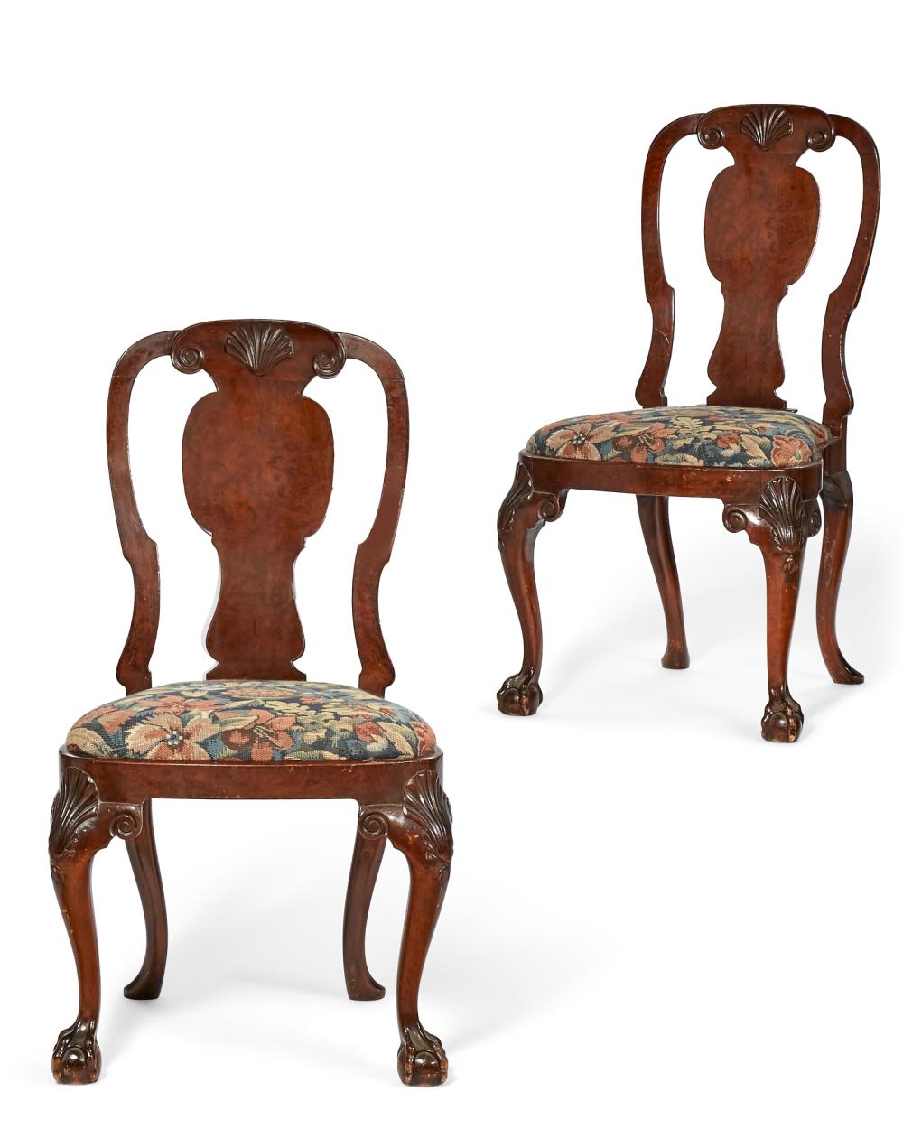A pair of George II walnut side chairs, mid-18th century