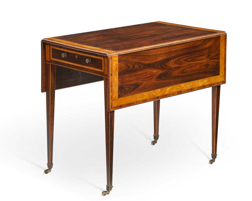 A George III satinwood banded kingwood and tulipwood pembroke table, fourth quarter 18th century