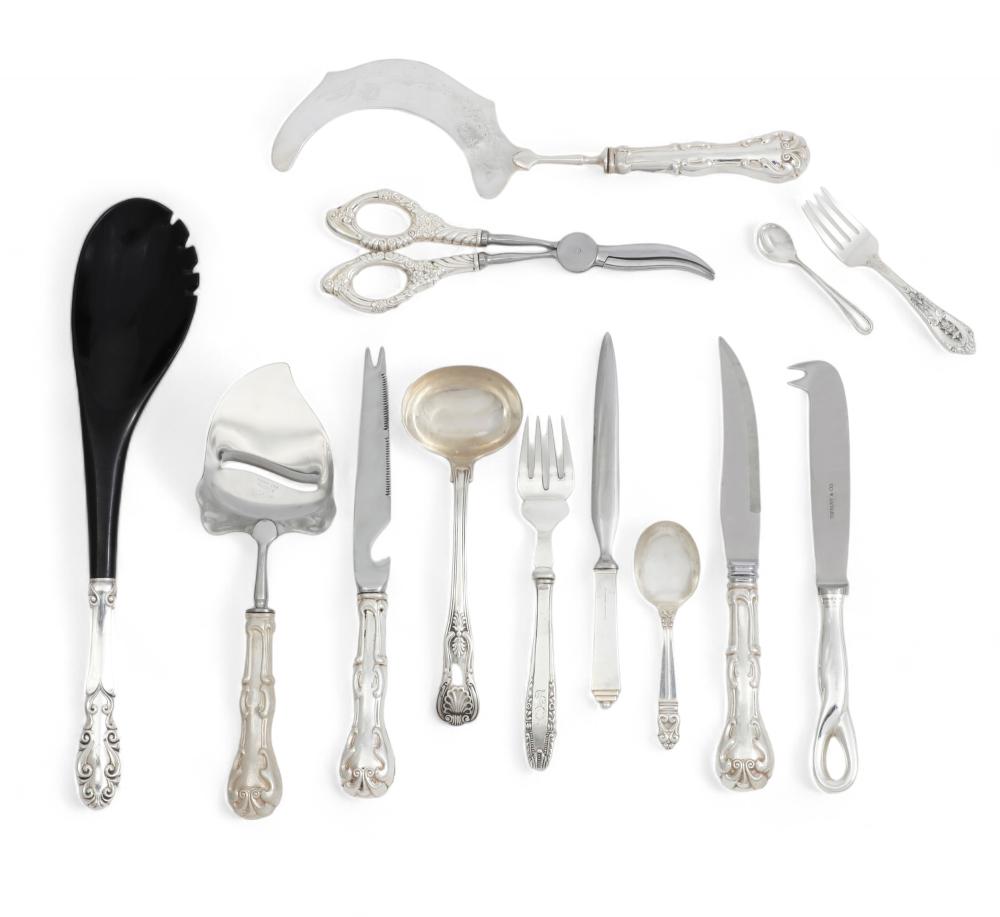 An assembled thirty six piece group of silver and silver mounted flatware, various makers, 19th-20th century