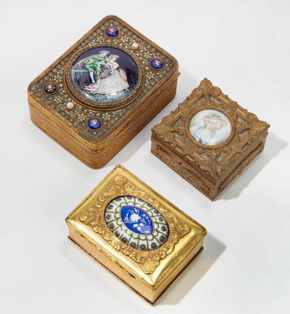 Three French gilt metal table boxes, late 19th/early 20th century