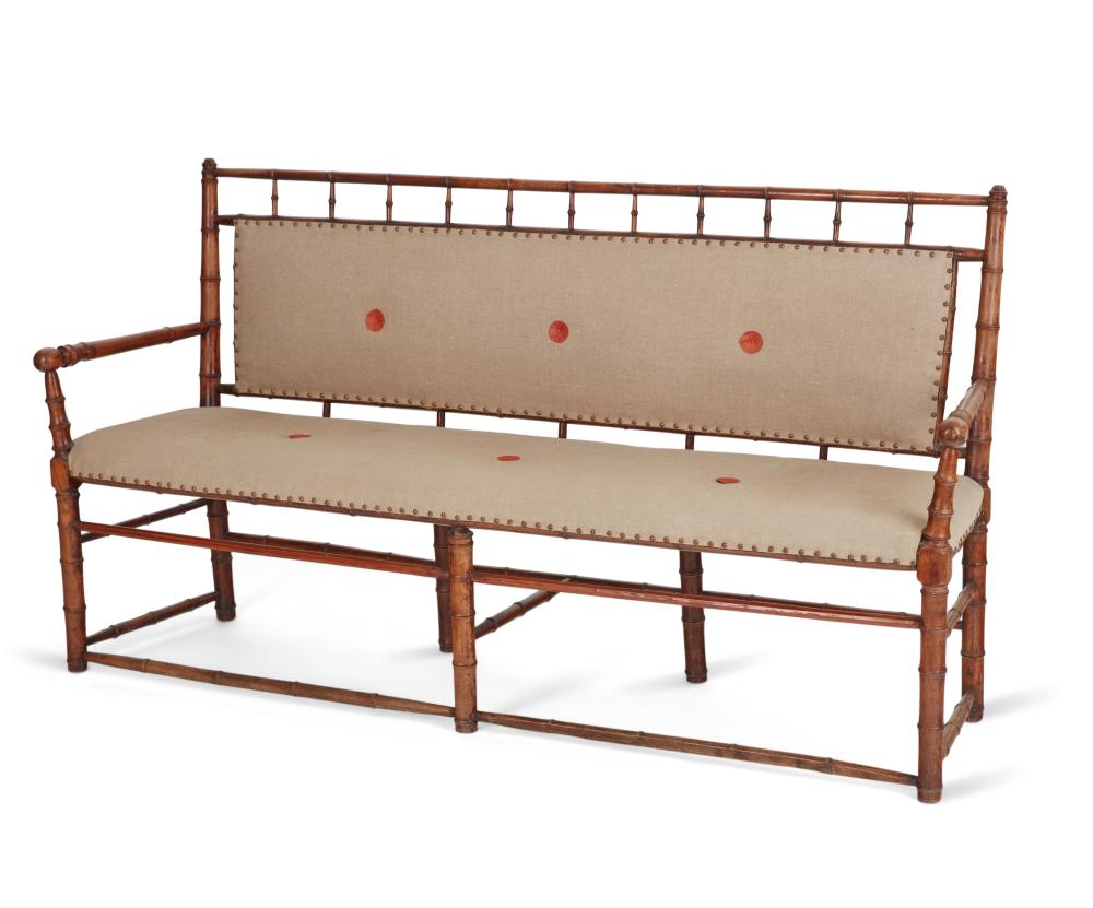 An Aesthetic bamboo carved wood bench, 19th century