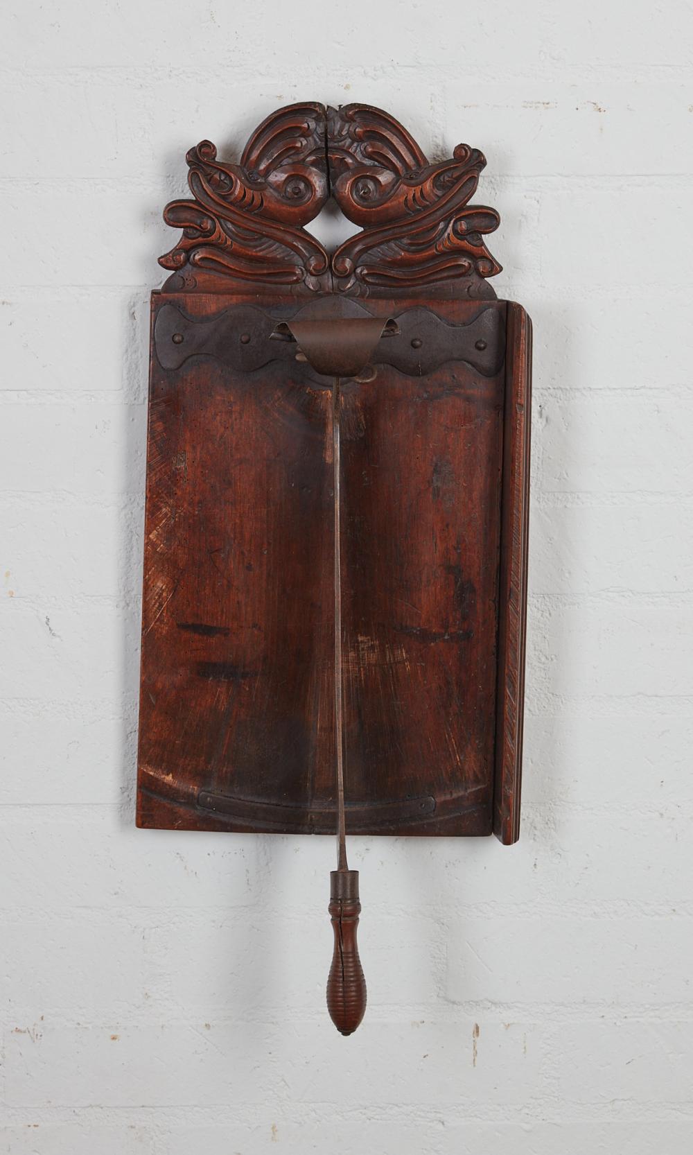 A German iron mounted walnut slaw board, 17th century