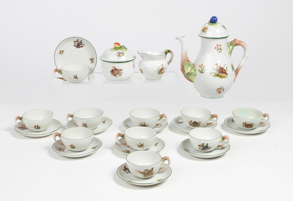 A Herend porcelain coffee set in the Chasse Tetes pattern, 20th century