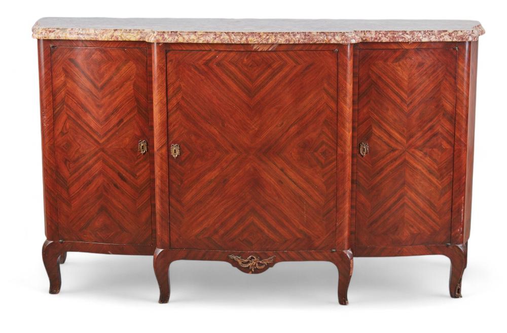 A Louis XV style walnut buffet with marble top, first half 20th century