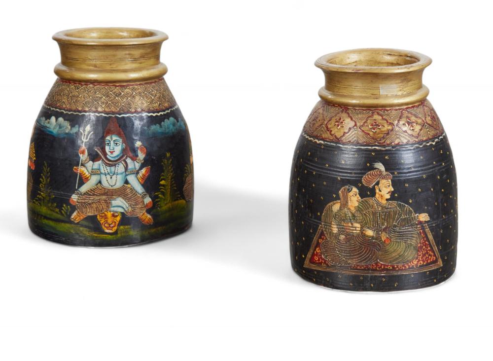 Two Indian lacquered jars