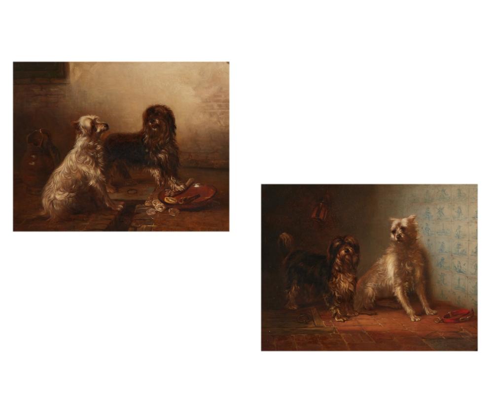Dutch School (late 19th century), Portrait of two terriers (2), oil on mahogany panel, 9 1/4 x 11 1/4in (23.5 x 28.5cm)
