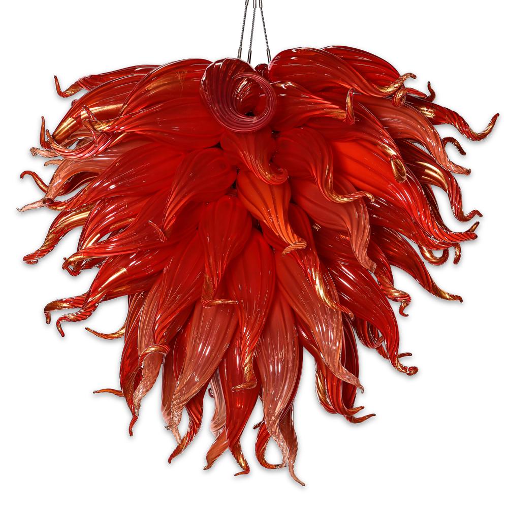 Dale Chihuly (American, b. 1941), Red Ochre Chandelier, red and gold blown glass, height 38in (96.5cm); diameter 47in (119.5cm)