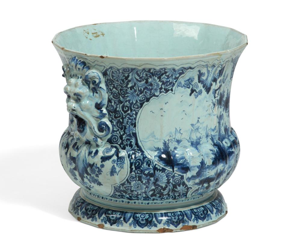 A Delft blue and white tin glazed cache pot