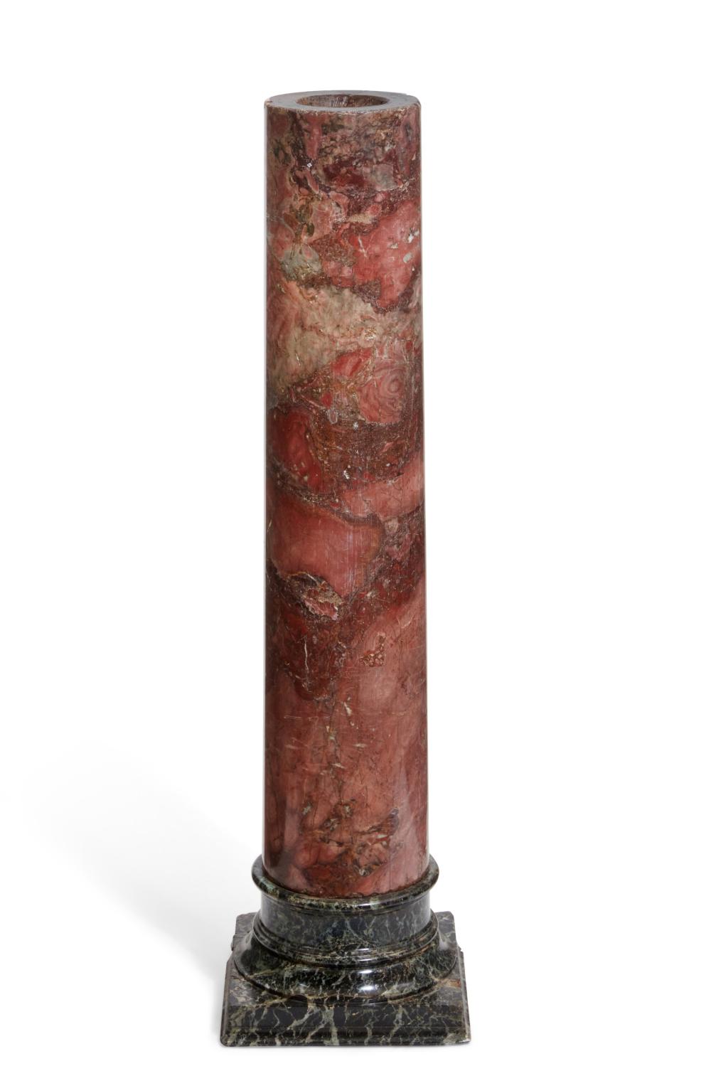 A Continental brèche violette and verde antico marble pedestal, 19th century