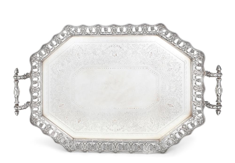 A Victorian sterling silver two handled footed tray, Martin & Hall, Sheffield; retailed by C.E. Hallett, Hastings, 1888