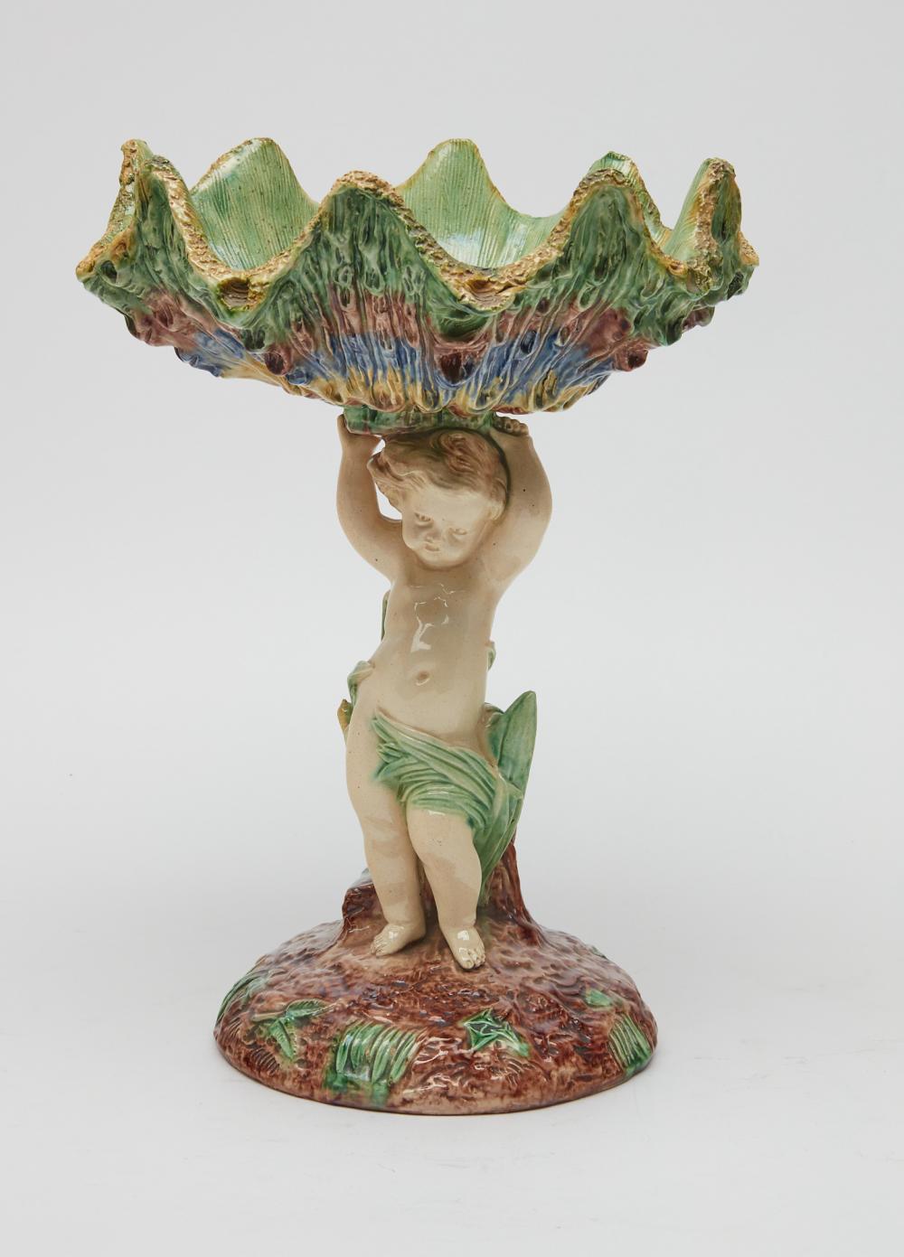 A French majolica figural compote, probably Thomas-Victor Sergent, circa 1880