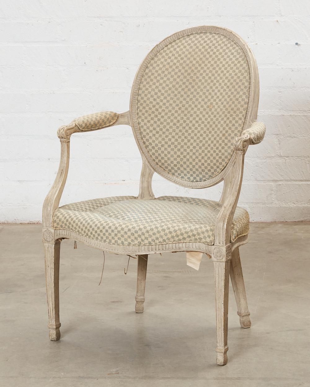 A Louis XVI white painted fauteuil, late 18th century