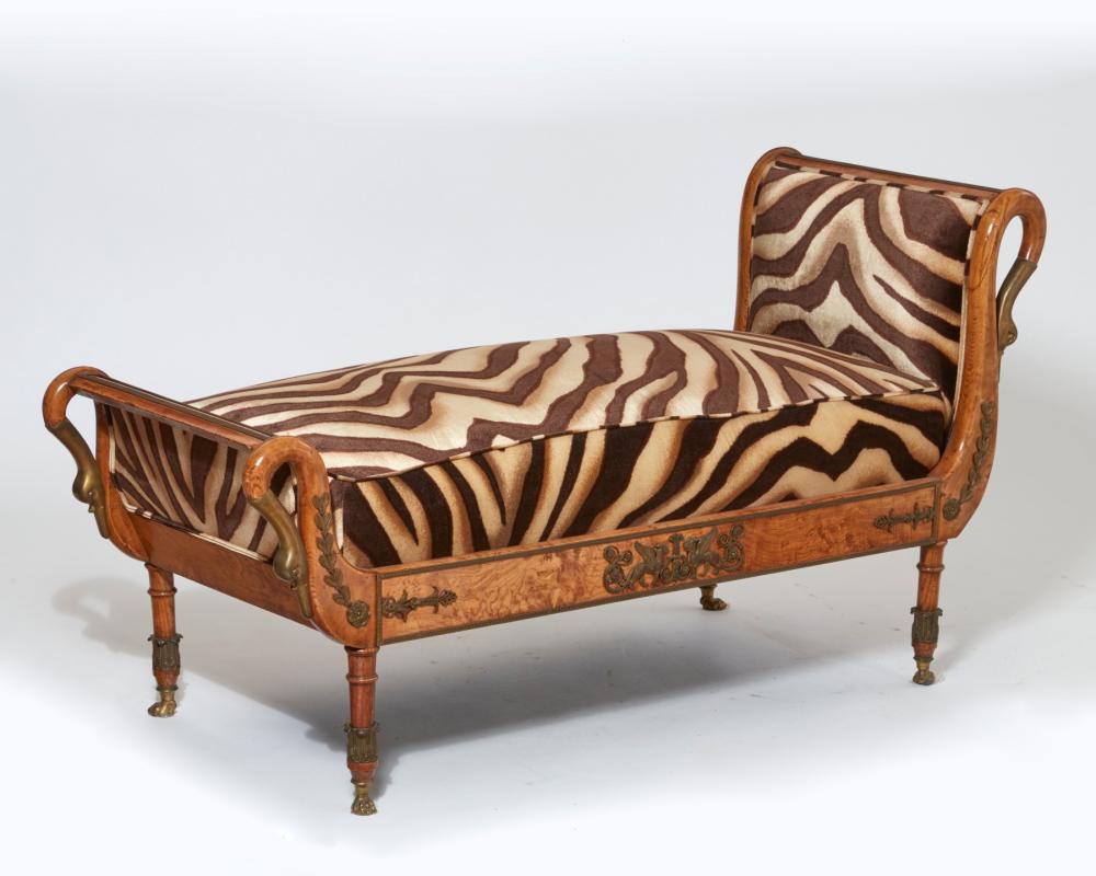 A Continental Neoclassical style gilt bronze mounted burl wood and beechwood daybed, 19th century