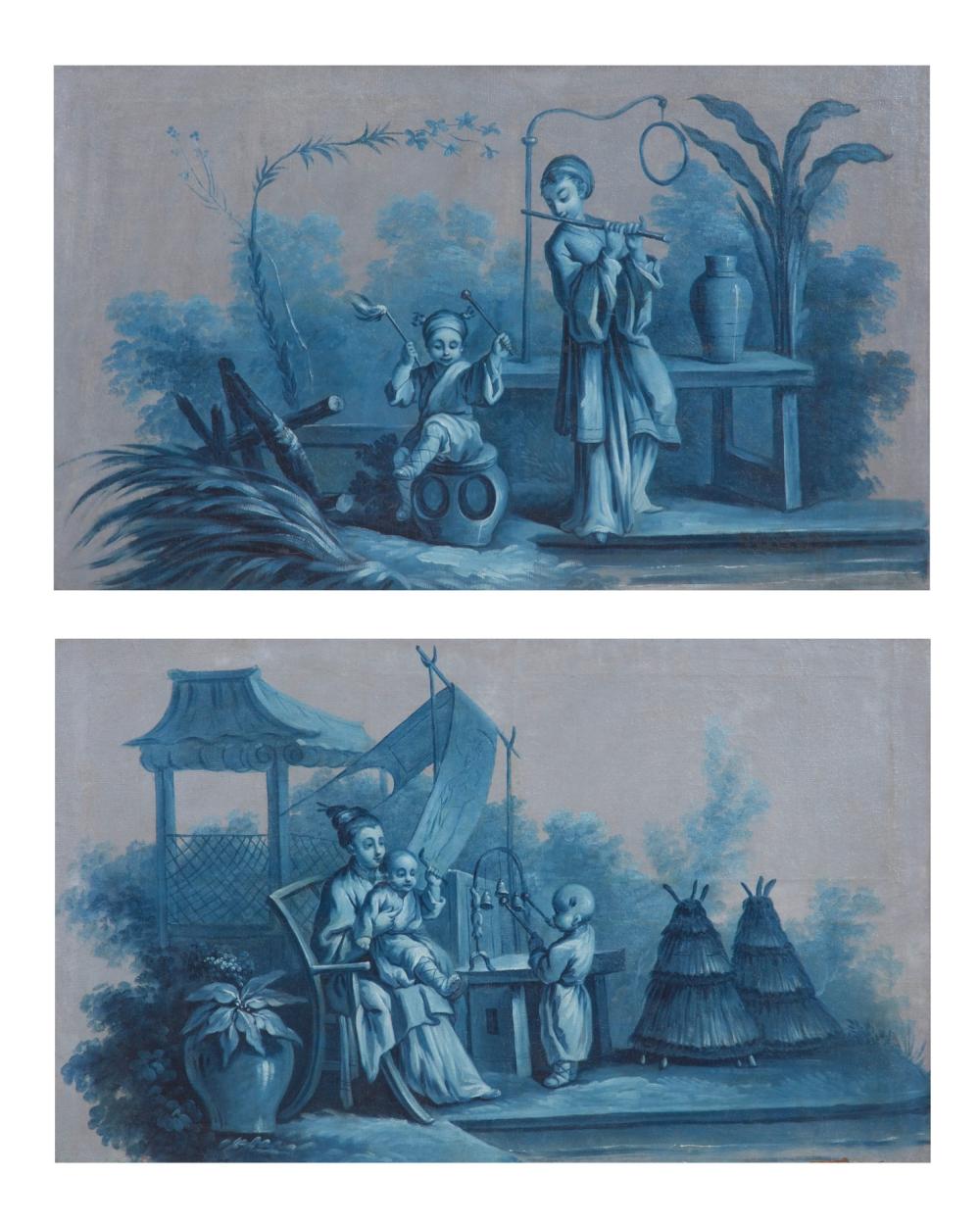 A pair of French Chinoiserie painted panels, late 19th century